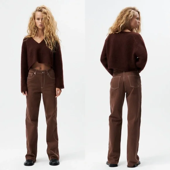 Jean Marron Zara Taille 38 - Coupe Slim, Coton, Occasion Très Bon état, Fermeture Bouton Et Zip